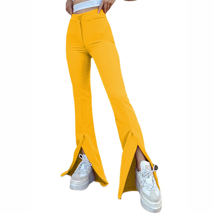 Damen modische High-Waist-Hose mit schmalem Schnitt und ausgestelltem Bein Heidi-Mode