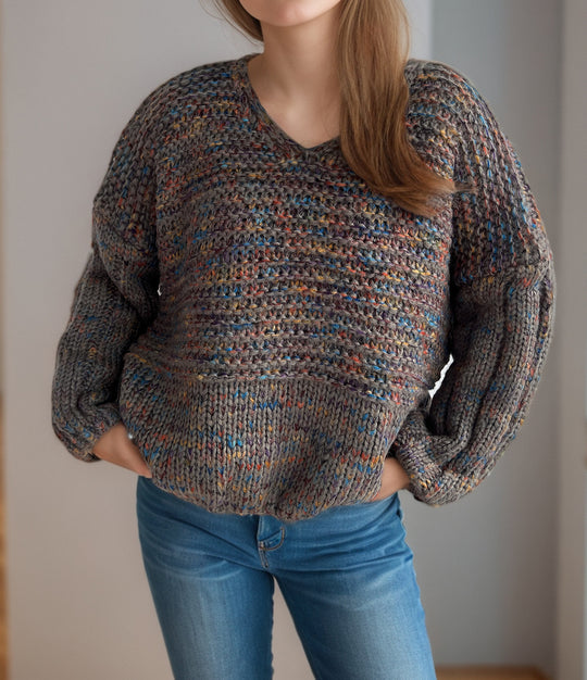 Damen grob gestrickter Pullover mit voluminösen Ärmeln Heidi-Mode