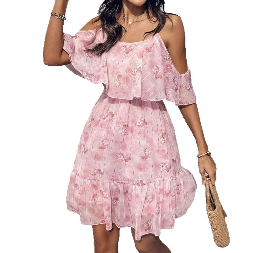 Damen Spazierkleid mit schulterfreier Optik und Rüschendetails Heidi-Mode