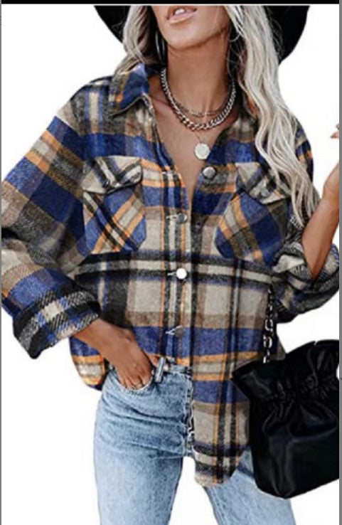 Damen Karobluse mit aufgesetzten Taschen und modernem Schnitt Heidi-Mode