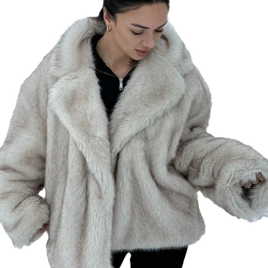 Damen Kuschelige Felljacke im Oversized-Stil mit breitem Revers Heidi-Mode