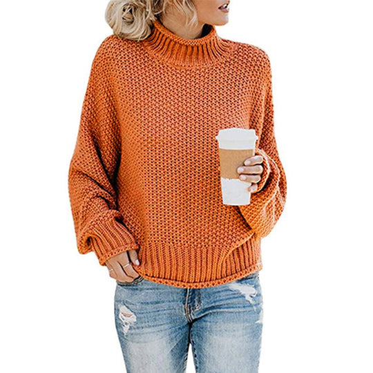 Damen Baumwoll-Strickpullover mit hohem Kragen Heidi-Mode