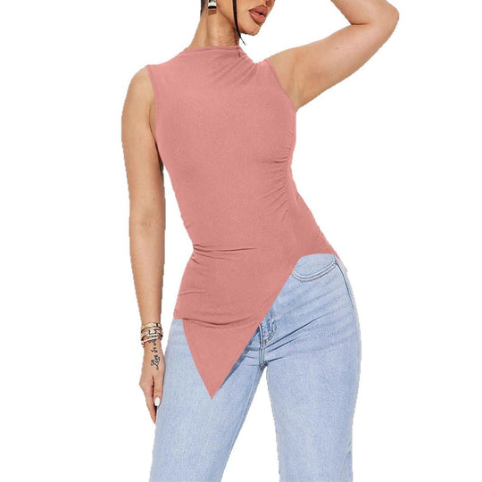 Damen ärmelloses Oberteil mit asymmetrischem Saum und Raffung Heidi-Mode