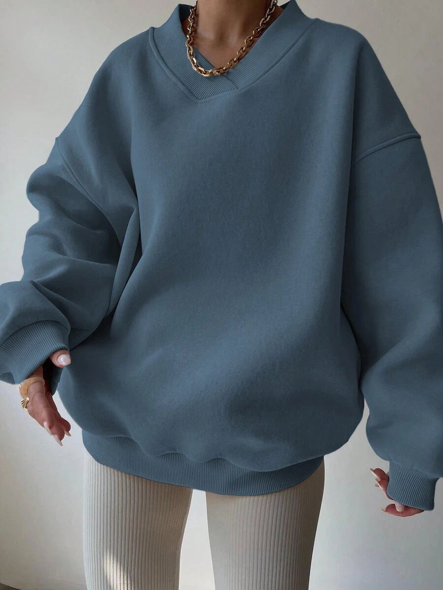 Damen oversized V-Ausschnitt Pullover Heidi-Mode