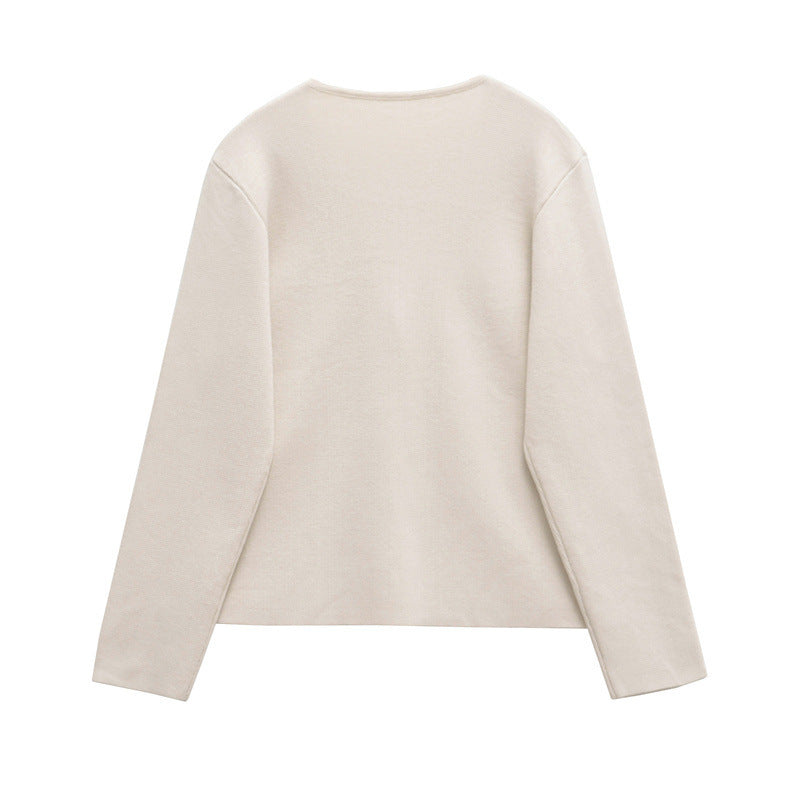 Damen schicke Strickjacke mit elegantem V-Ausschnitt und dekorativem Knopf Heidi-Mode