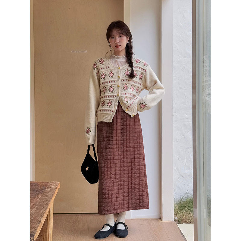 Damen lange Stepprock mit quadratischem Muster und weitem Schnitt Heidi-Mode