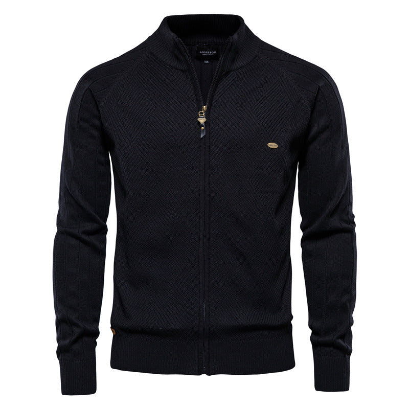 Herren Strickjacke mit elegantem Zipper und modischem Diamond-Muster Heidi-Mode