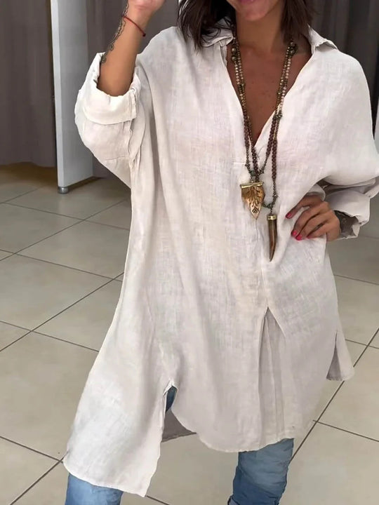 Damen Leinen Tunika mit asymmetrischem Schnitt und eleganten Details Heidi-Mode
