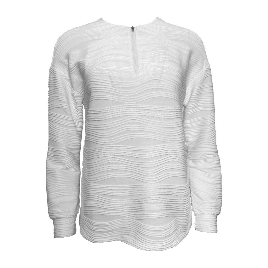 Damen lässiger Sweatshirt mit strukturiertem Design und Reißverschluss Heidi-Mode