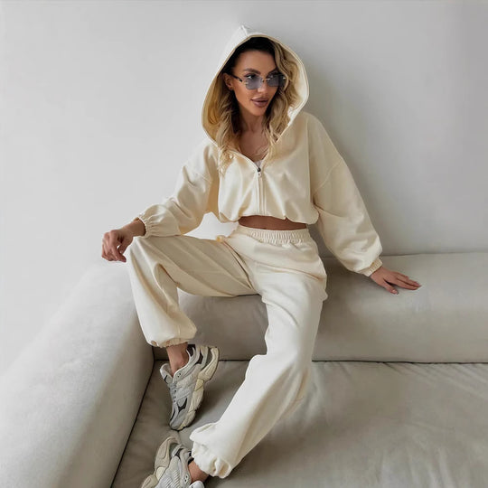 Damen lässiges Lounge-Set mit Hoodie und weiten Hosen Heidi-Mode