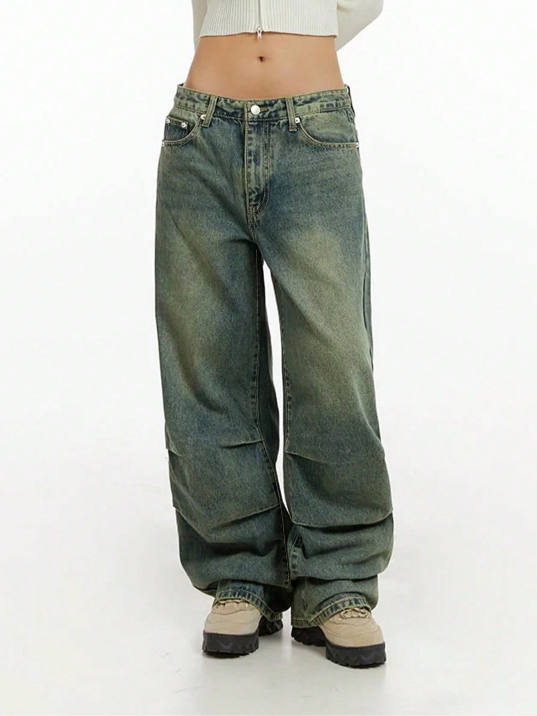Damen Baggy-Jeans mit hohem Taillenbund und weiten Beinen Heidi-Mode