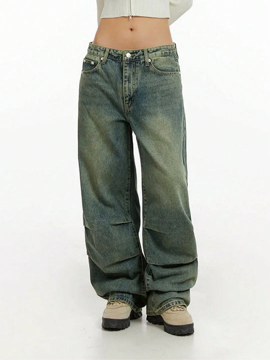 Damen Baggy-Jeans mit hohem Taillenbund und weiten Beinen Heidi-Mode
