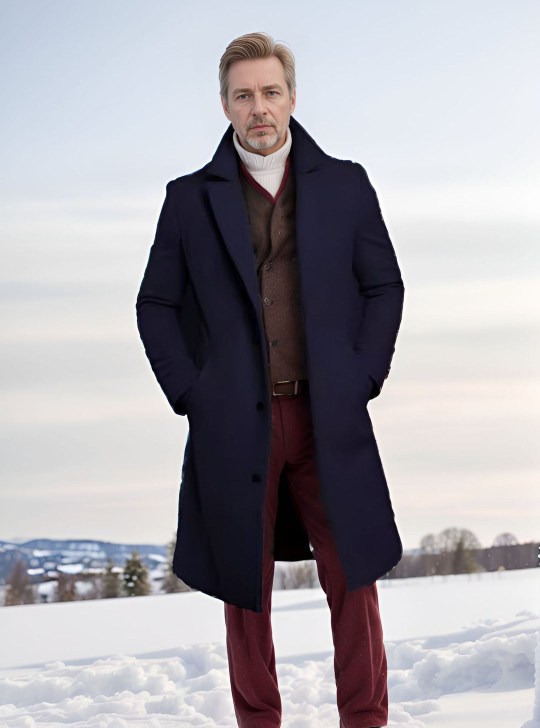 Herren eleganter Wollmantel mit klassischem Revers und praktischen Taschen Heidi-Mode