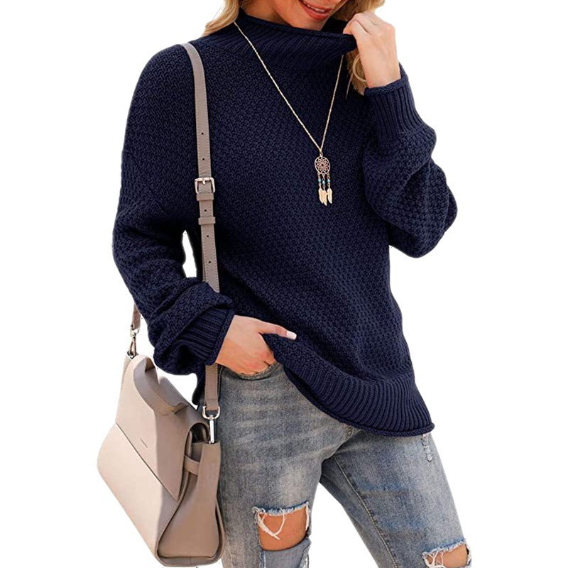 Damen Grobstrickpullover mit hohem Kragen und bequemen Ärmeln Heidi-Mode