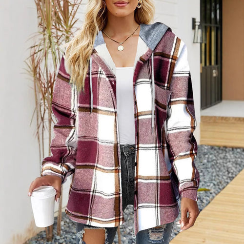 Damen lässige Overshirt-Jacke mit Kapuze und praktischem Kordelzug Heidi-Mode