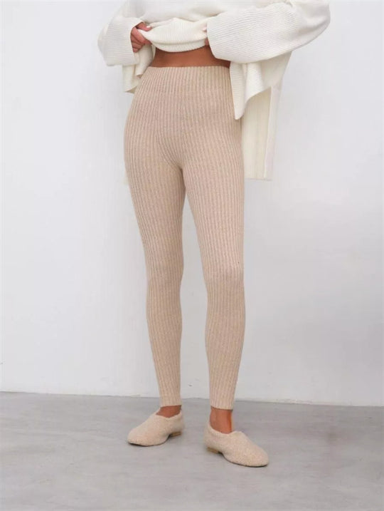 Damen Rippstrick-Leggings mit hohem Bund und feiner Struktur Heidi-Mode