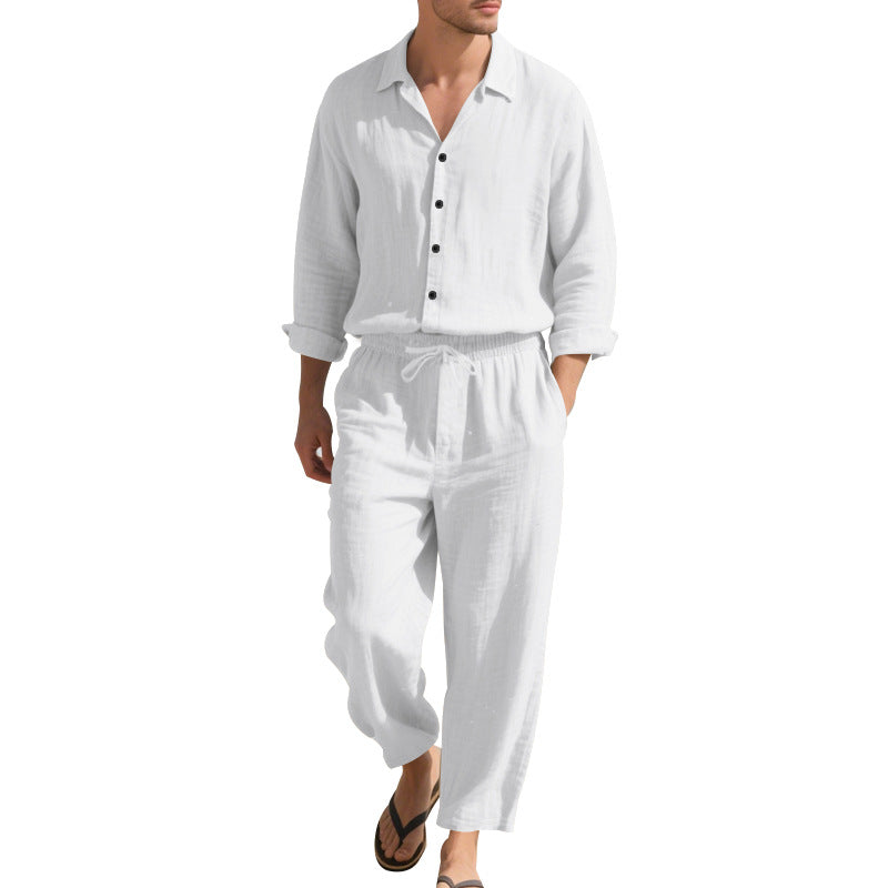 Herren Leinen-Loungeanzug mit elastischem Bund und praktischem Knopfdesign Heidi-Mode
