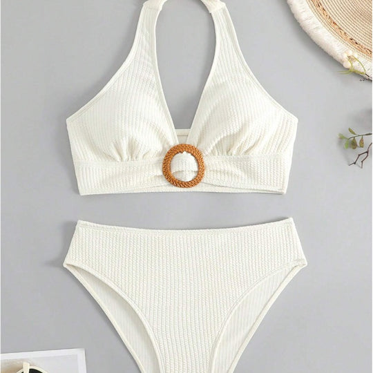 Femme Hochkragen Ripp-Halter Bikini Set Heidi-Mode