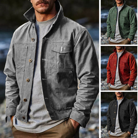 Herren leichte Utility-Jacke mit praktischen Taschen und stylischem Stehkragen Heidi-Mode