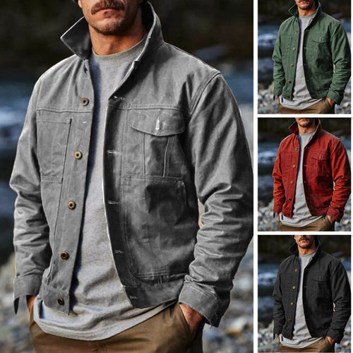 Herren leichte Utility-Jacke mit praktischen Taschen und stylischem Stehkragen Heidi-Mode