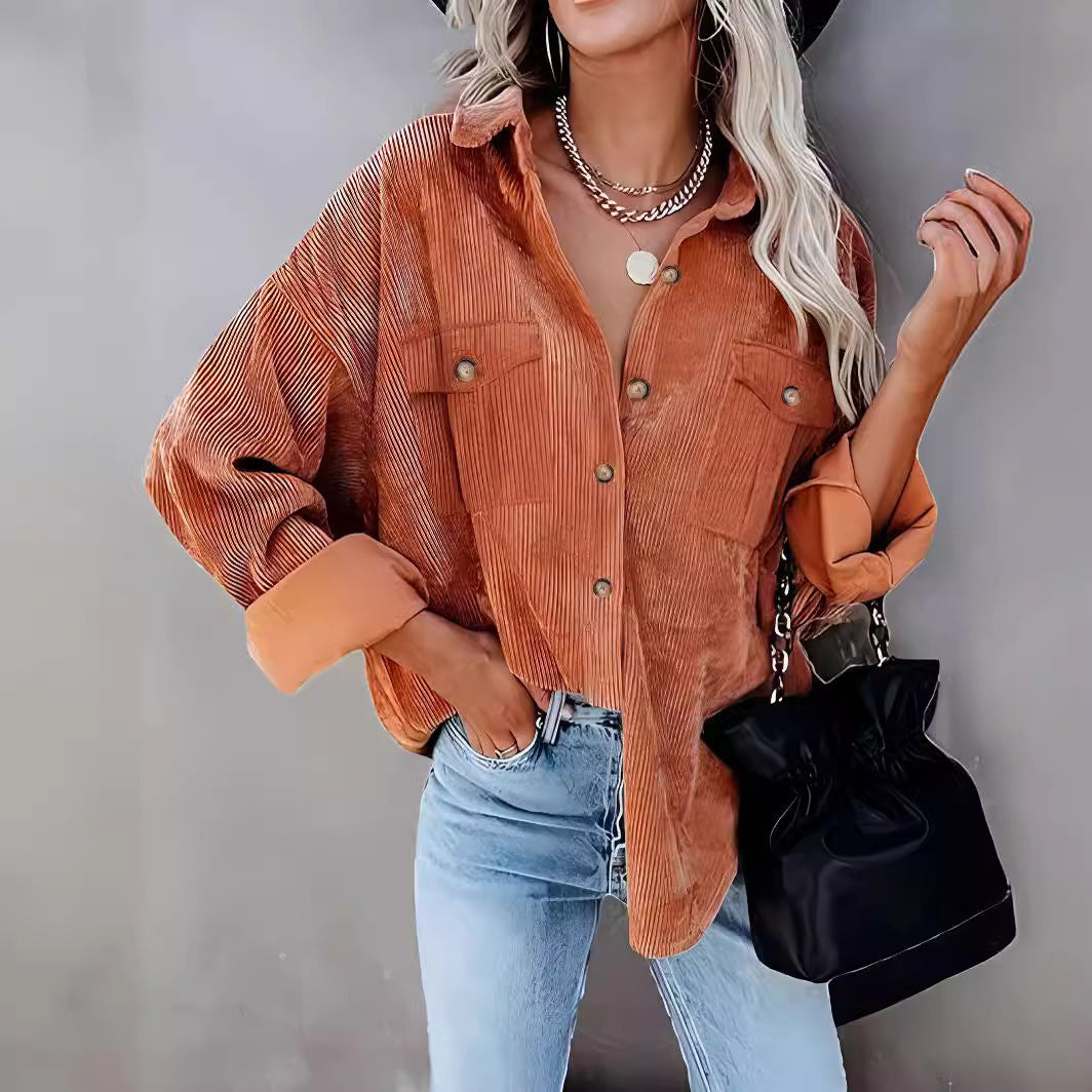 Damen Cordhemdjacke mit doppelter Brusttasche Heidi-Mode