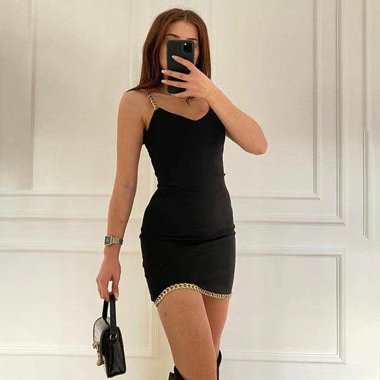 Damen Mini-Kleid mit Goldkette Heidi-Mode