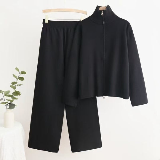 Damen gemütliches Strick-Loungewear-Set mit hohem Kragen Heidi-Mode