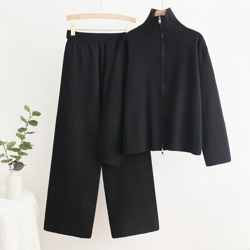 Damen gemütliches Strick-Loungewear-Set mit hohem Kragen Heidi-Mode