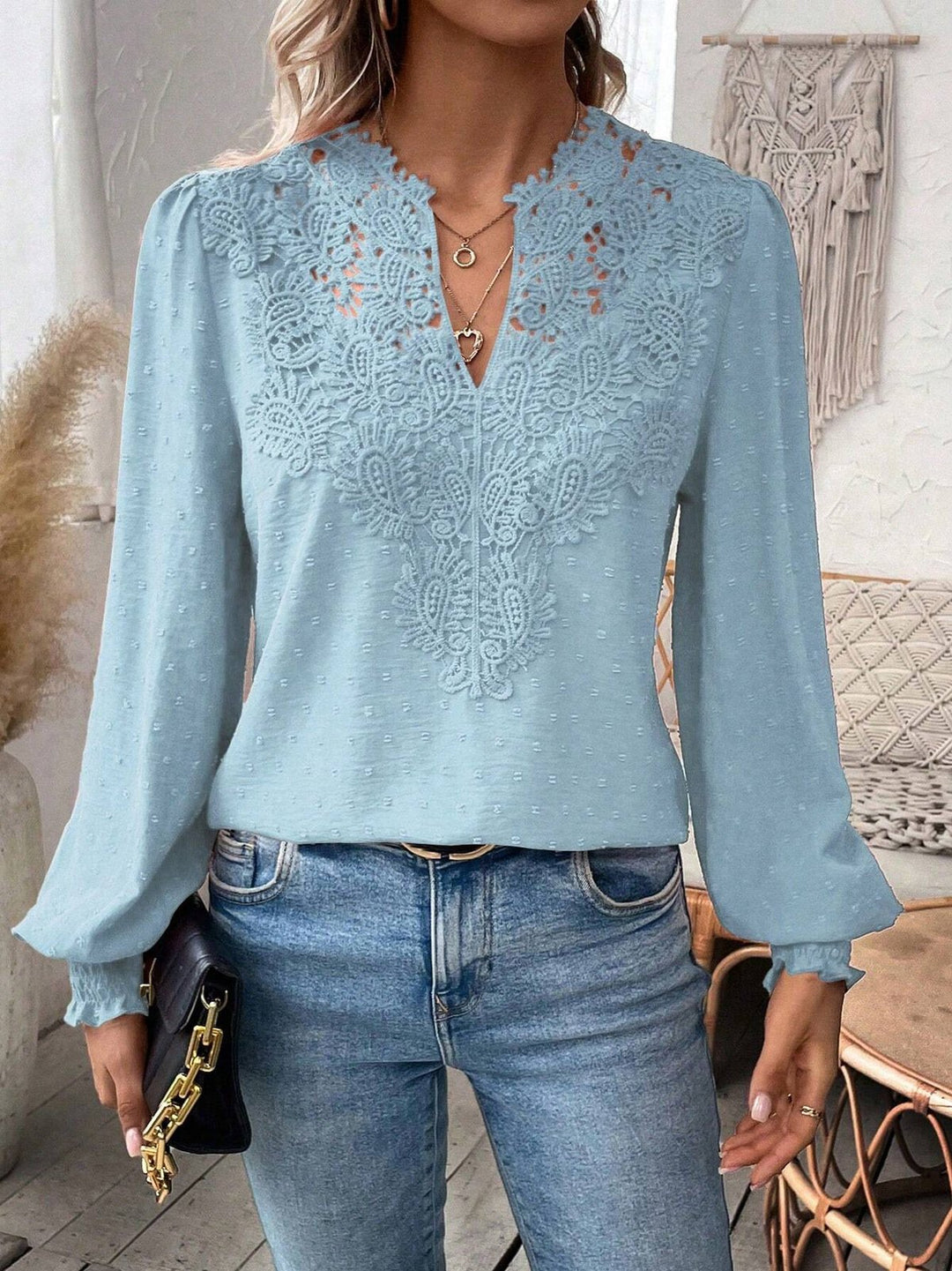 Damen elegante Bluse mit kunstvollen Spitzenverzierungen Heidi-Mode