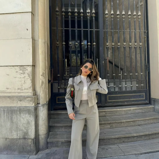 Damen weite, eleganten Bundfaltenhose mit seitlichen Taschen Heidi-Mode