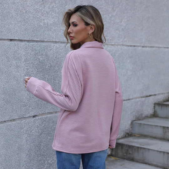 Damen lässiger Pullover mit hohem Kragen und strukturiertem Design Heidi-Mode