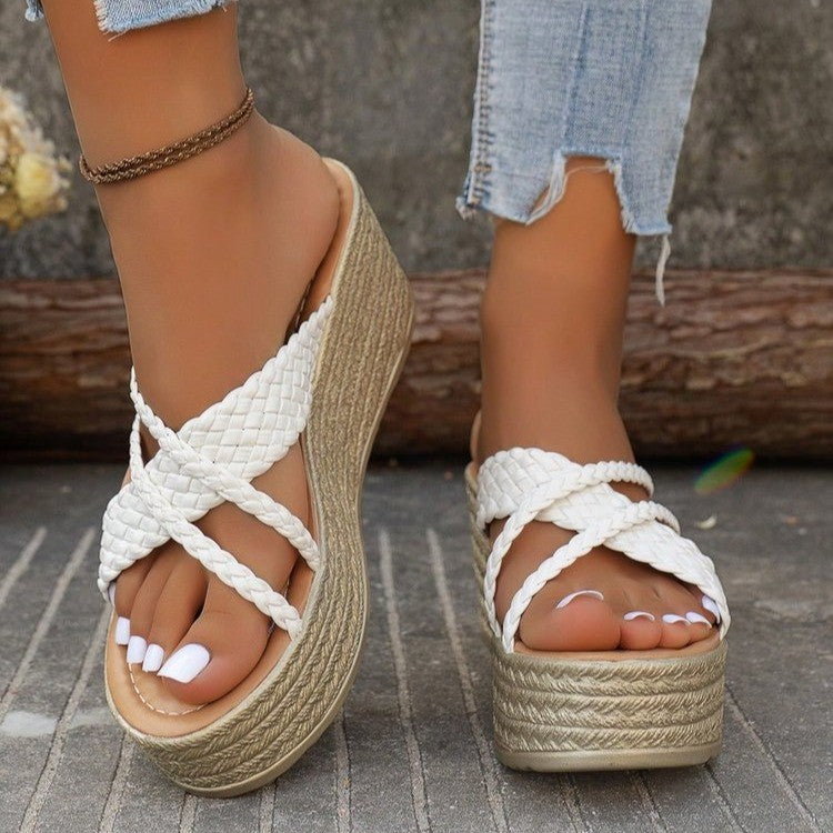 Damen Plateau-Sandalen mit geflochtenem Riemendesign und rutschfester Sohle Heidi-Mode