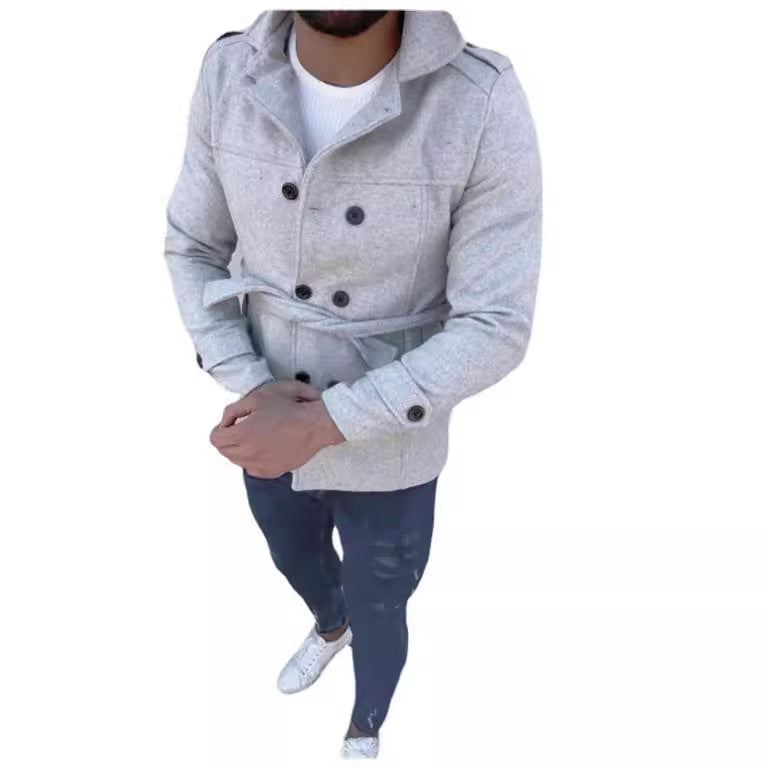 Herren modischer Trenchcoat mit doppelter Knopfleiste und abnehmbarem Gürtel Heidi-Mode