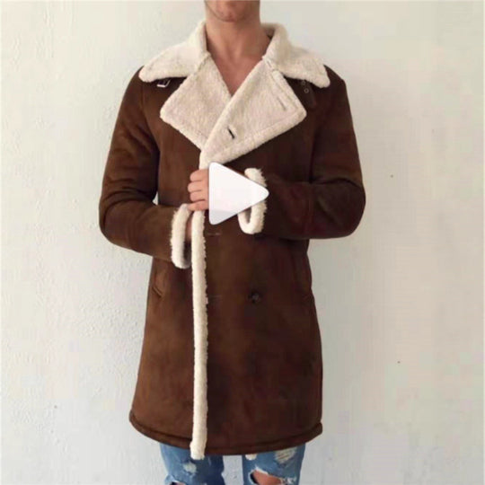 Herren Lammfell-Mantel mit hohem Kragen und eleganter Wollverarbeitung Heidi-Mode