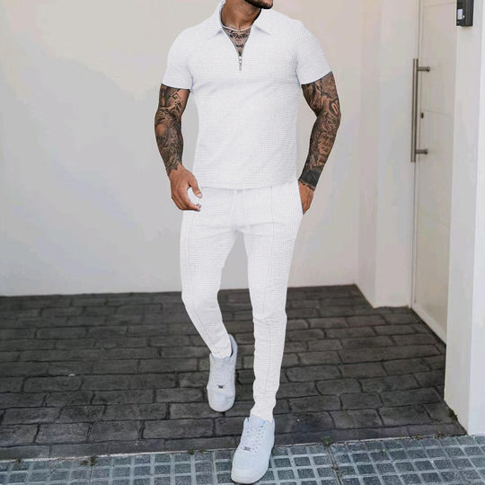 Herren Freizeit-Set mit modernem Kurzarm-Polo und eleganten Jogginghosen Heidi-Mode