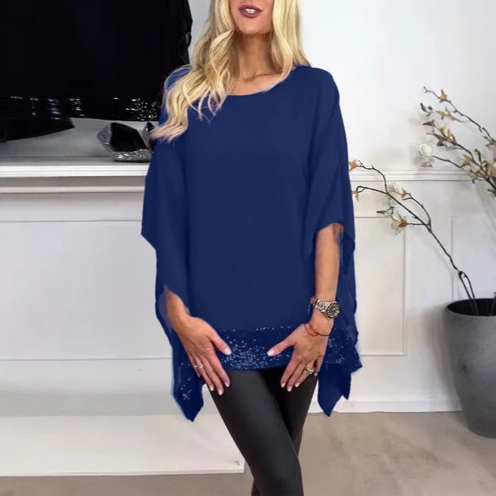 Damen Leichtgewicht Poncho Top mit dekorativem Saum Heidi-Mode