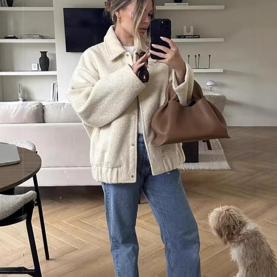 Damen gemütliche Oversized-Jacke aus hochwertigem Teddy-Material Heidi-Mode