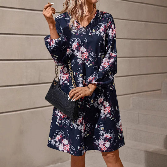 Damen Blusenkleid mit floralem Design und voluminösen Ärmeln Heidi-Mode