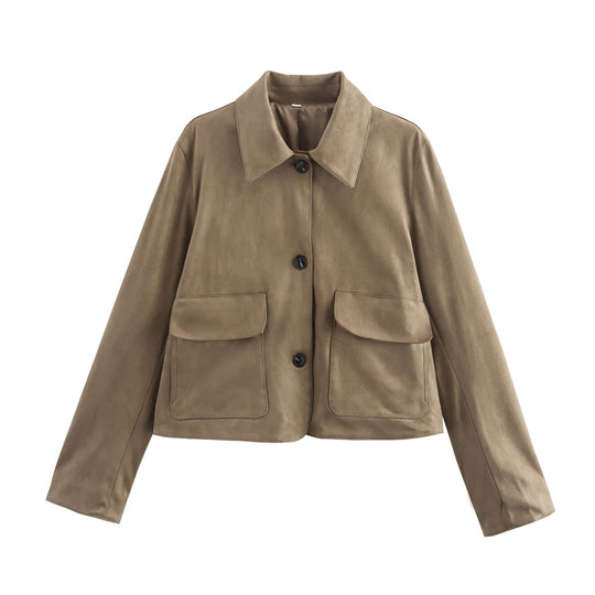 Damen modische Kurzjacke mit praktischen aufgesetzten Taschen Heidi-Mode