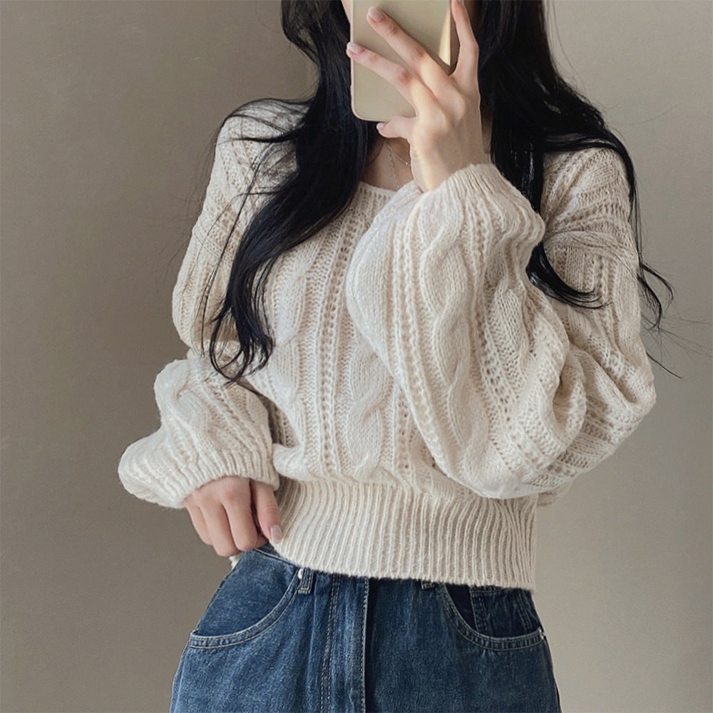Damen modischer Strickpullover mit Kabelmuster und weitem Schnitt Heidi-Mode
