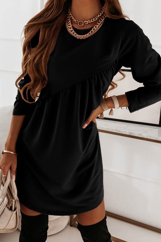 Heidi-Mode | O Hals Langarm Babydoll Tunika Kleid