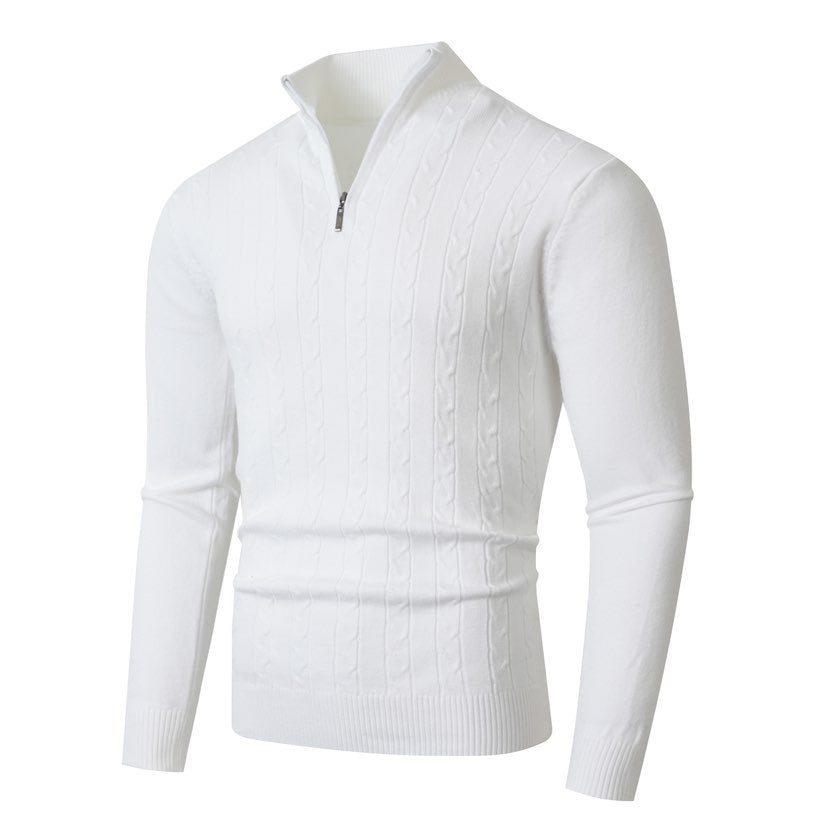 Herren stylischer Strickpullover mit hohem Stehkragen und durchgehendem Reißverschluss Heidi-Mode