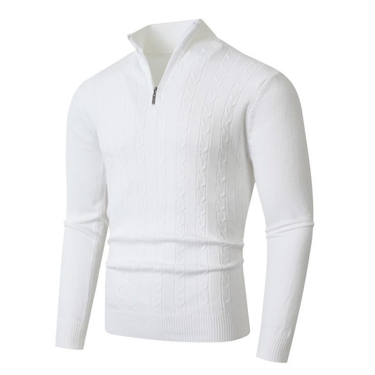 Herren stylischer Strickpullover mit hohem Stehkragen und durchgehendem Reißverschluss Heidi-Mode