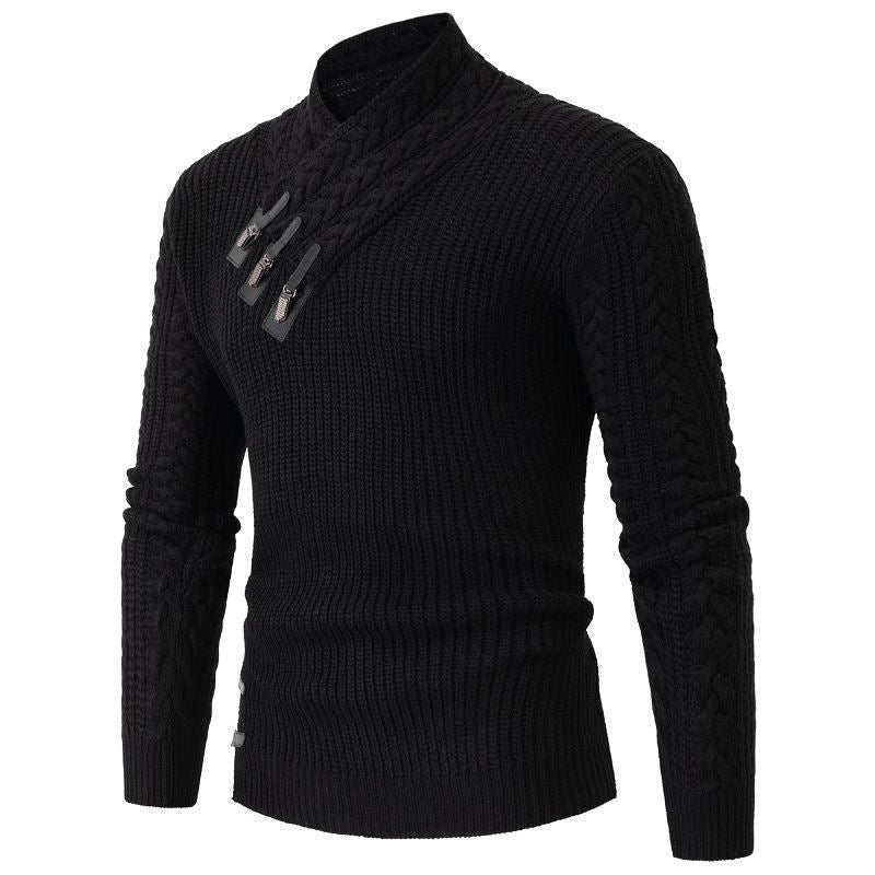 Herren Strickpullover mit asymmetrischem Kragen und dekorativem Zipper Heidi-Mode