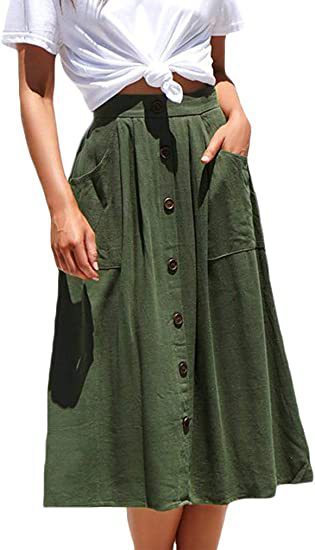 Damen A-Linien-Rock mit Taschen und Knopfleiste Heidi-Mode