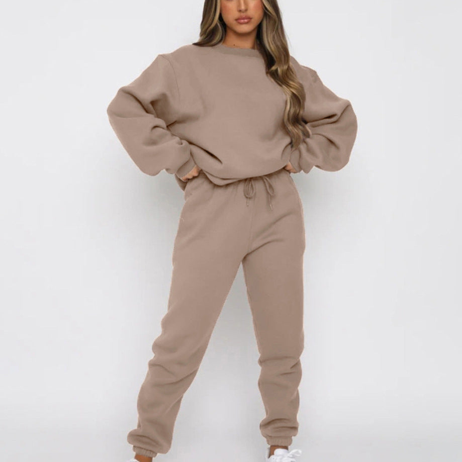 Damen bequemer und eleganter Freizeit-Loungewear-Anzug mit Kordelzug und hohen Bündchen Heidi-Mode