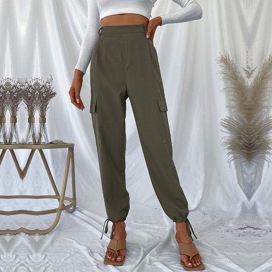 Damen Cargo-Hose mit verstellbarem Bund und seitlichen Taschen Heidi-Mode