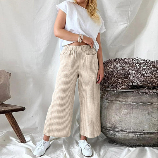 Heidi-Mode | Bequeme Gestreifte Weite Hose für Damen