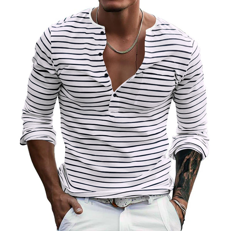 Herren Langarm-Henley-Shirt mit modischem Streifenmuster Heidi-Mode