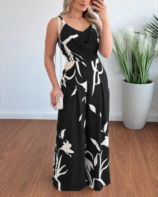 Damen eleganter Jumpsuit mit Casino-Ärmeln und Drapierung Heidi-Mode